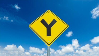 Bright yellow road sign against a vibrant blue sky.  Makes a great background image.