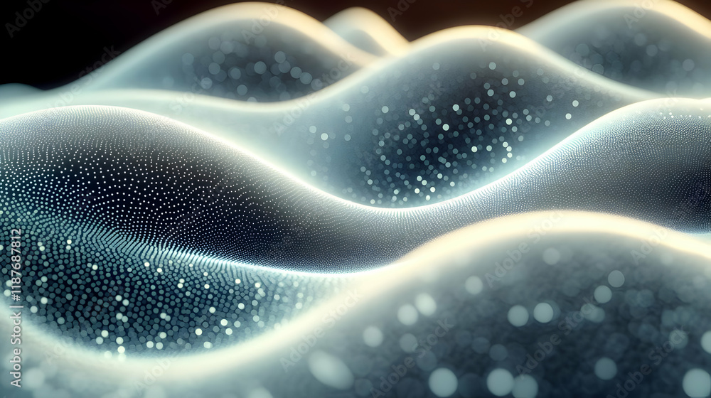 Poster abstract particle wave flow with glowing texture and dark background