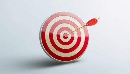 Red and white target with arrow hitting the bullseye.  Success concept.