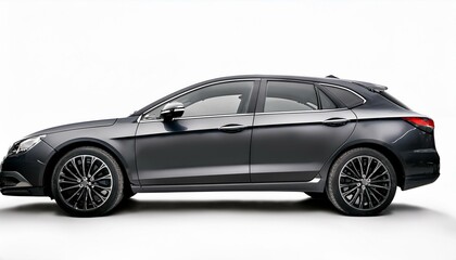 Sleek dark grey hatchback, side profile view against a white background.