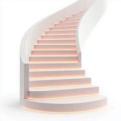 spiral staircase with glowing steps, featuring modern design and soft lighting, creates inviting atmosphere. elegant curves enhance aesthetic appeal of space