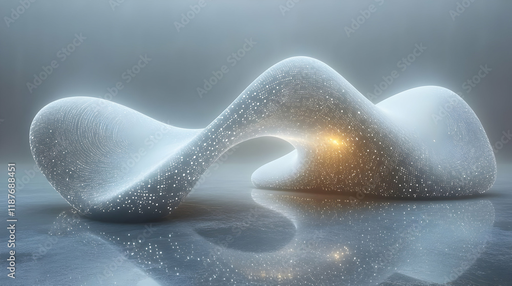Poster abstract 3d rendering of a glowing white structure with smooth curves and a reflective surface