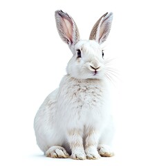 Obraz premium White rabbit sitting, studio shot, pure white background, Easter symbol