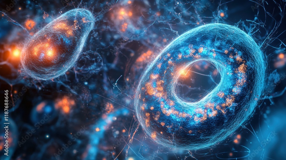Leinwandbilder swirling bacteria and microbes move through a vibrant liquid environment and interact in this dynami