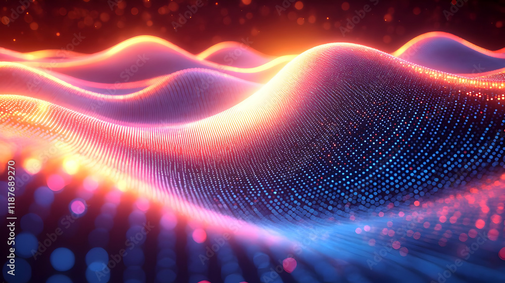 Poster abstract glowing wave background with dynamic particles and vibrant colors