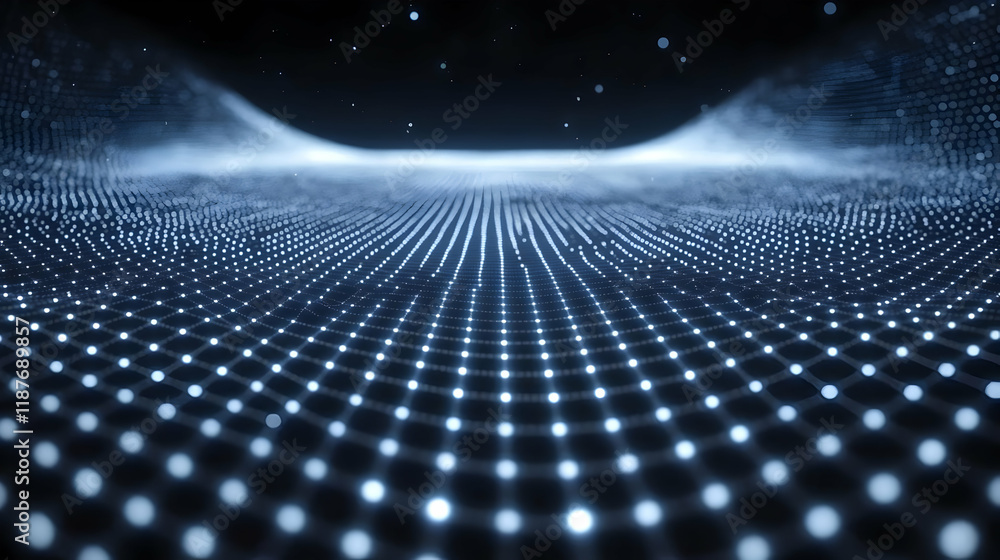 Poster abstract futuristic data grid background with glowing blue particles and illuminated lines