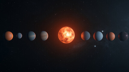stunning solar system illustration features vibrant sun surrounded by various planets, showcasing their unique colors and textures in cosmic setting