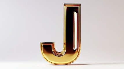 Shiny golden 3D uppercase letter J isolated on white background.