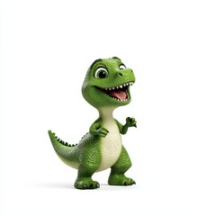 Obraz premium Cheerful Green Dinosaur Character with Big Smile and Playful Expression Perfect for Children's Themes and Fun Illustrations