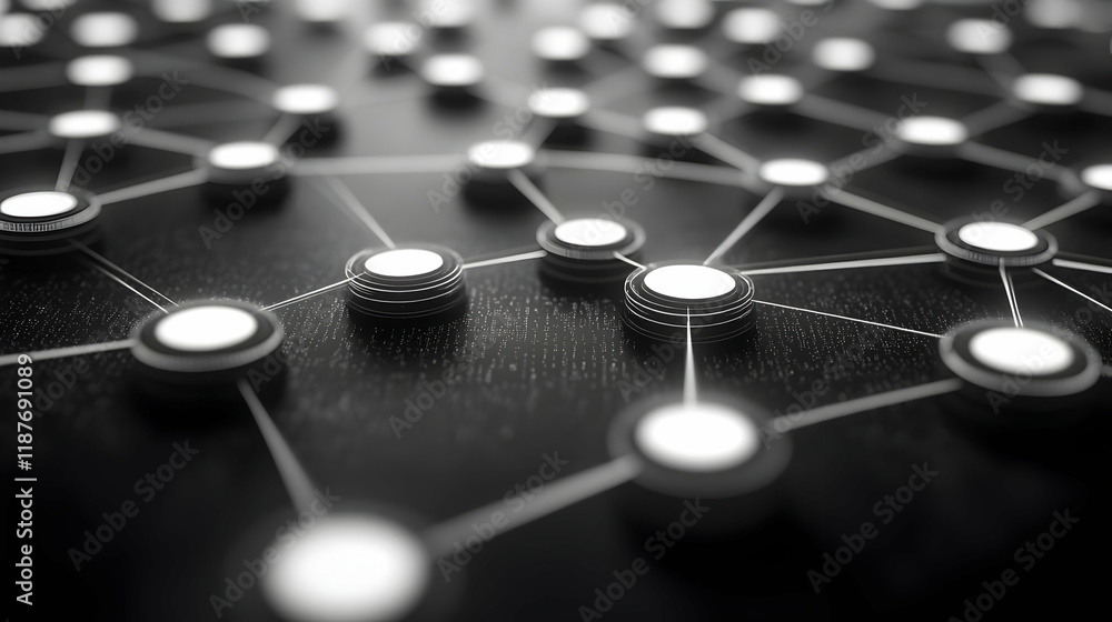 Poster abstract network connections: glowing nodes and lines on dark background