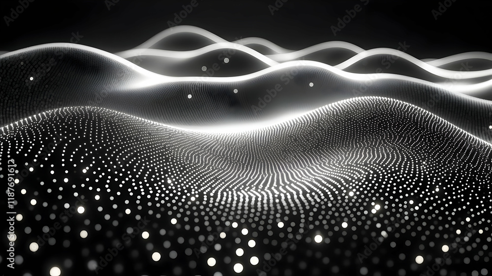 Poster abstract glowing particle waves digital background