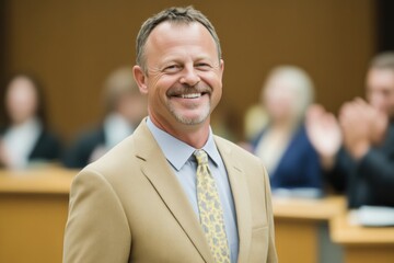 Celebrating achievements in courtroom legal event professional setting formal environment upbeat atmosphere positive vibe