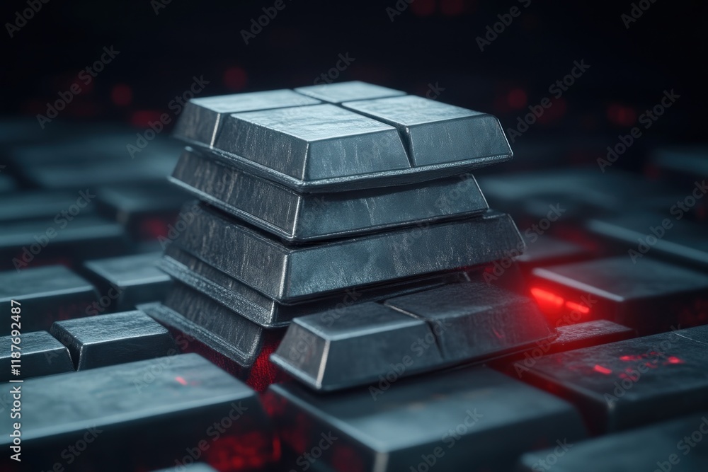 Poster digital transformation stacked metal bars on keyboard technology concept cyber environment close-up 
