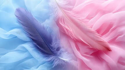 Pastel feathers on fabric; gentle, airy background; design element