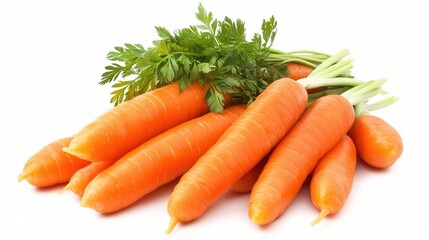 Fresh Carrots with Green Tops Isolated on White Background