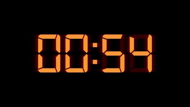 Digital countdown timer one minute animation from 60 to 0 seconds, 60 seconds digital countdown, Countdown timer, Countdown video