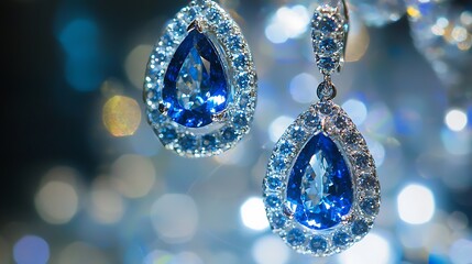 The earrings are blue and have diamonds on them