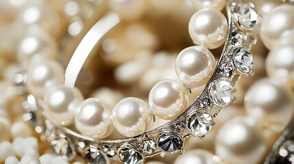 A close up of a bunch of white pearls and crystals