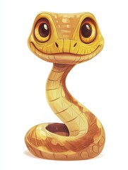Fototapeta premium Cute cartoon snake with big eyes in a coiled pose