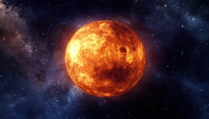 Obraz premium Fiery Planet Venus in Deep Space: A Cosmic Landscape of Stars and Nebulae