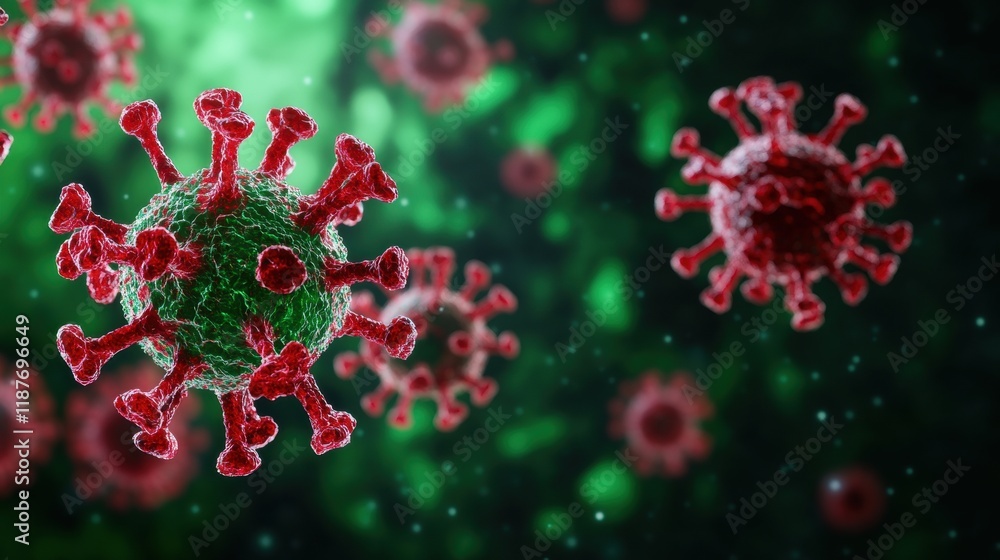 Poster microscopic view of a pathogen being transmitted between cells in a laboratory setting