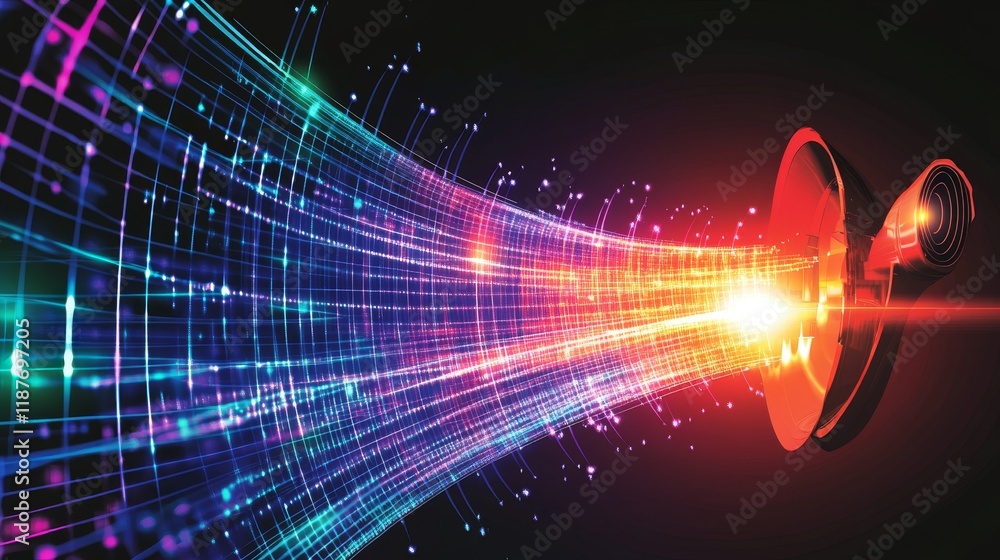 Poster futuristic data flow through a vibrant digital network with motion and light effects