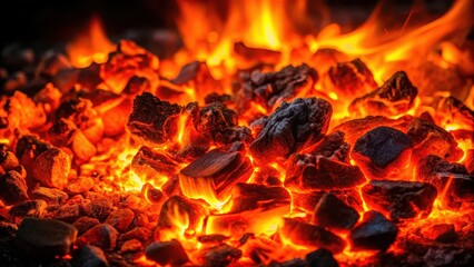 Embers on Black Background, radiant warmth, molten lava,  radiant warmth, molten lava, ash, smoldering
