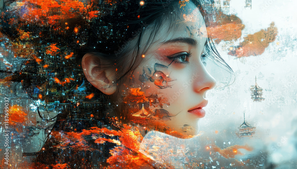 Poster digital artist creating unique art with ai, blending fantasy and reality