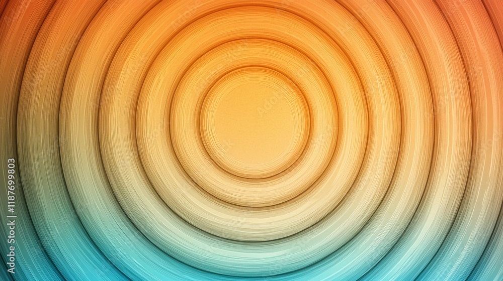 Poster vibrant circular waves radiating from a central point in orange and blue tones creating a dynamic ab