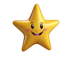 Smiling yellow cartoon star character with cute expression isolated on white background, file png