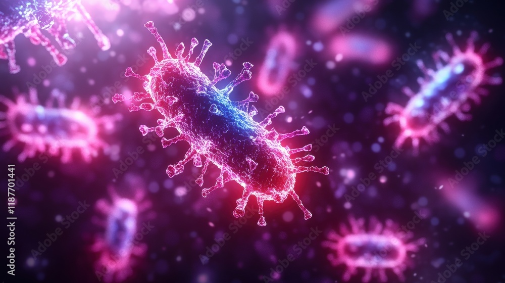 Poster 3d illustration of a pathogen microscopic structure with detailed features and textures