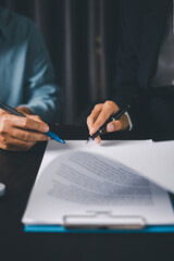 Business people signing contract making deal with life insurance agent Concept for consultant...
