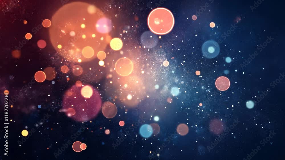 Poster floating abstract particle bokeh against a dark background creates a mesmerizing visual spectacle of