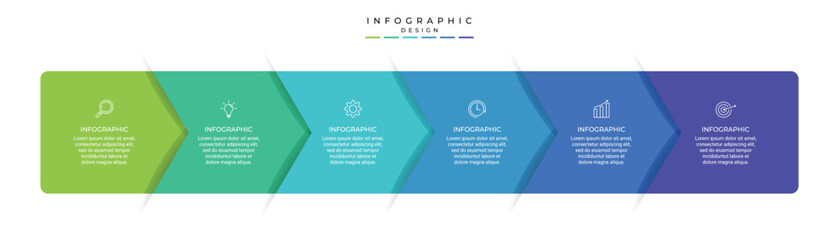 Business growth arrow template. Infographic 6 steps to success. Vector illustration.