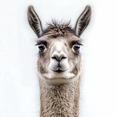 Obraz premium Llama portrait, curious expression, white background, animal photography, website use