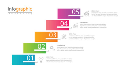 Vector infographic template, Modern staircase with 5 steps