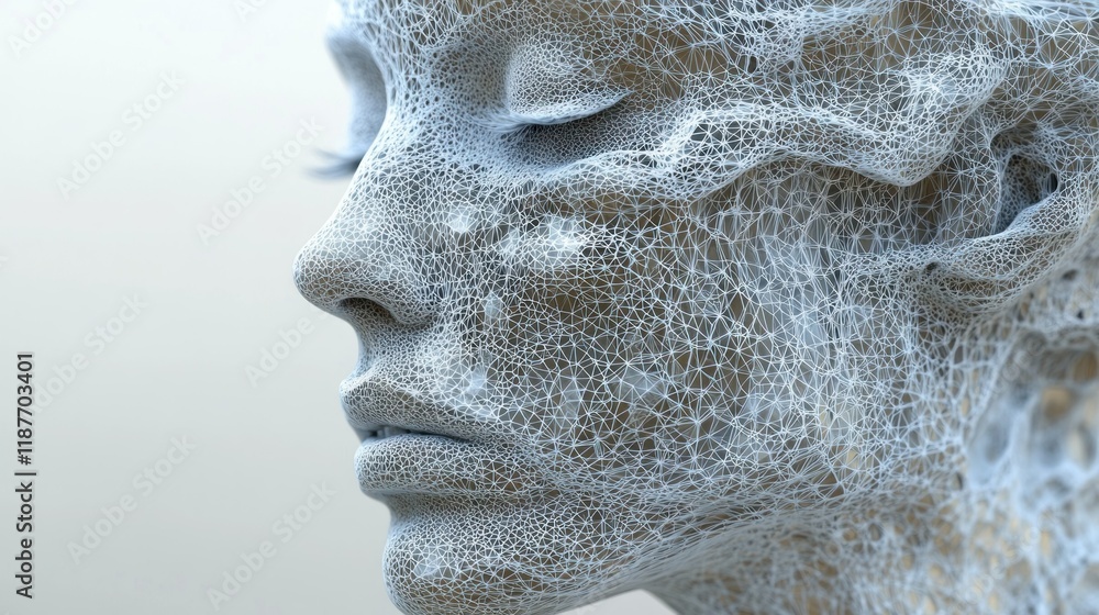 Aufkleber abstract sculpture of a human face with geometric patterns in a minimalist setting