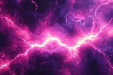 Naklejka premium Pink lightning strikes across a dark purple sky. Perfect for fantasy, energy, or power themed designs.