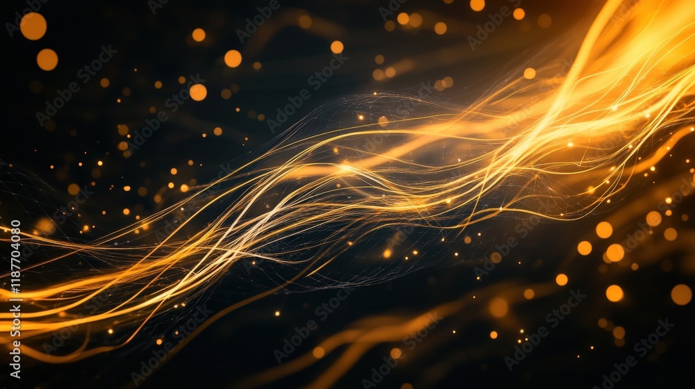 Aufkleber abstract background with flowing orange and yellow light effects and glowing particles for use in di