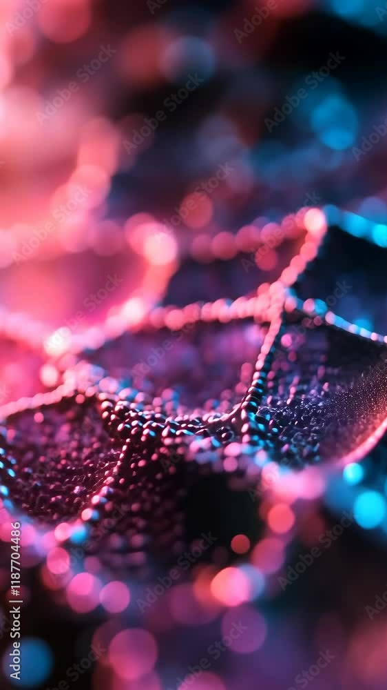 Poster colorful abstract design featuring vibrant textures and patterns with glowing beads of light in a dr