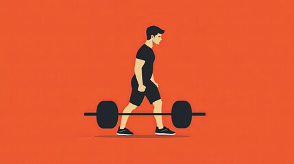 Man performing deadlift exercise with barbell, minimalist vector illustration.