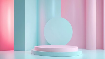 Minimalist pastel geometric background with pink and blue shapes