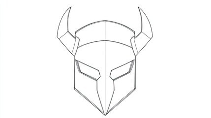 Fototapeta premium Line art drawing of a horned mask, symmetrical design with sharp angles and pointed horns.