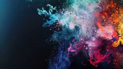 a captivating panorama of vibrant colors and imaginative patterns, with white space in the center of the page for text, bold and dynamic tones against a darkened canvas