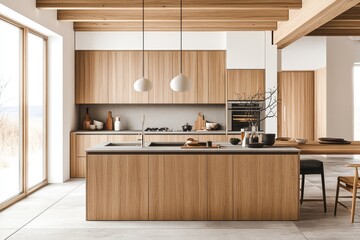 spacious modern Scandinavian style kitchen in shades of Mocha Mousse
