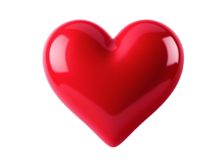 Glossy red heart on transparent background