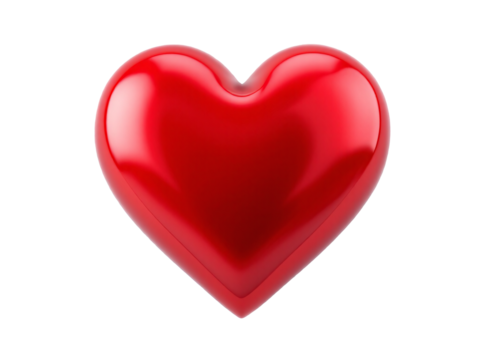 Glossy red heart on transparent background