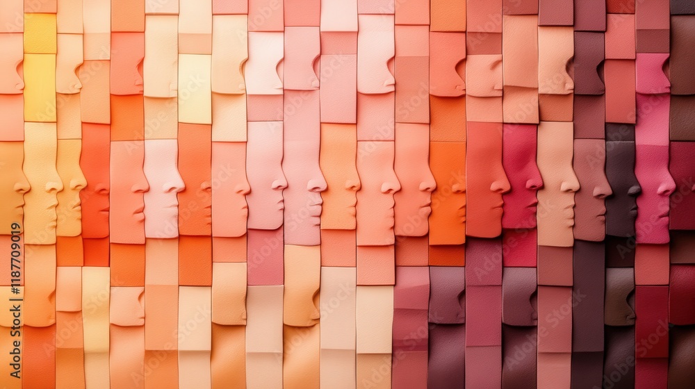 Poster abstract composition of stylized faces and color blocks representing diversity in human emotions and