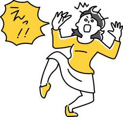 変なポーズで驚く女性