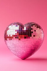 Shiny pink disco heart on a bright pink background